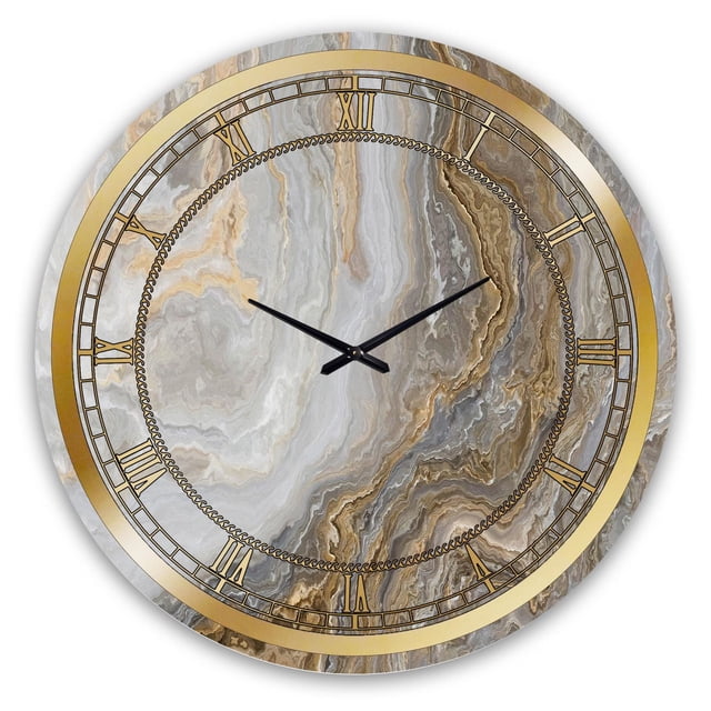 Designart 'White Marble with Curley Grey and Gold Veins' Glam wall clock