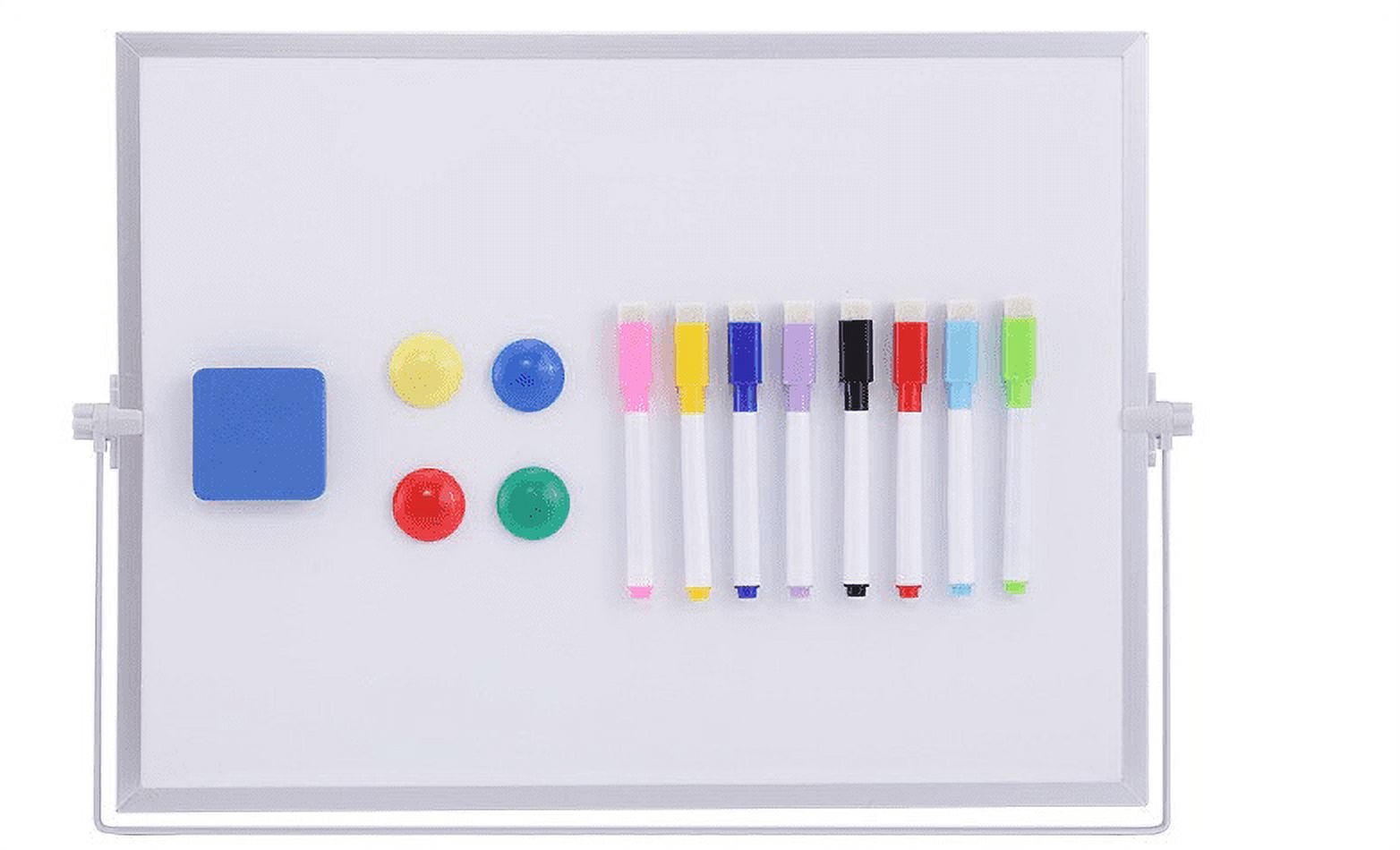 Dry Erase White Board, 16inX12in Large Magnetic Desktop Whiteboard with Stand, 10 Markers, 4 Magnets, 1 Eraser, Portable Double-S