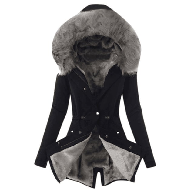 Fiogavroetic Ladies Lining Coat Womens Winter Warm Thick Long Jacket Hooded Overcoat