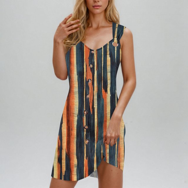 Ovzne Robes d'Été pour Femmes 2025 Robe de Plage Robe de Printemps et d'Été pour Femmes Vacances Boutonnée Col en V à Bretelles Robe Haut Robe de Printemps Imprimée Liquidation