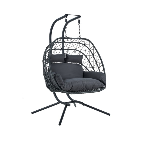 Kingman Outdoor/Indoor Double Porch Swing Egg Chair with Stand