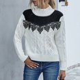 thumbnail image 1 of EGNMCR Chandail Col Roulé pour Femmes, Pulls pour Femmes Mode Femmes Décontracté Couleur Col Haut Dentelle Couture Chandail Manches Longues Chandail Femmes, 1 of 9