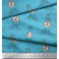 thumbnail image 3 of Soimoi Blue Silk Fabric Tree Stump & Owl Cartoon Print Fabric by Yard 42 Inch Wide, 3 of 3