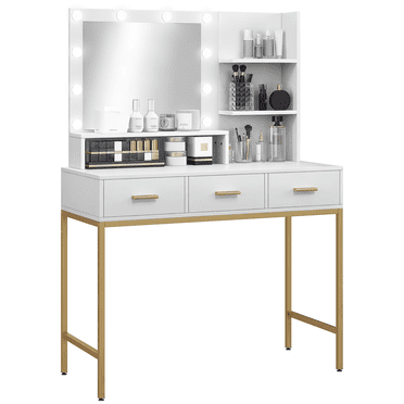 HOMCOM Vanity Table, Makeup Table with LED Mirror and Storage, White