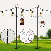Kidsjoy Outdoor String Light Poles 11.8 ft Tall, Patio Light Stands with Hooks, Sturdy Metal for Hanging Lights, for Backyard Garden Parties, 2 pack