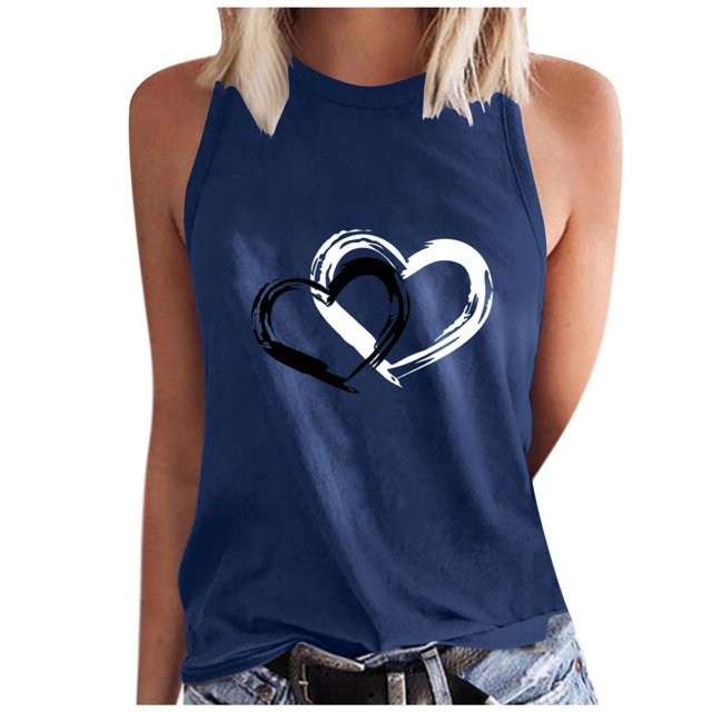 Timegard Camisoles pour Femmes Col Rond Imprimé Cœur Sans Manches Confortables Décontractées Amples Chemises Hauts Blouse