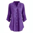 thumbnail image 2 of Leutsin Women Ladies Large Size Button Solid Lace V-Neck Long Sleeve Shirt Blouse, 2 of 3