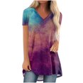 thumbnail image 1 of Birdeem Blouse à Imprimé Dégradé pour Femmes, Col en V, Manches Courtes, T-Shirt Ample, Hauts, 1 of 1