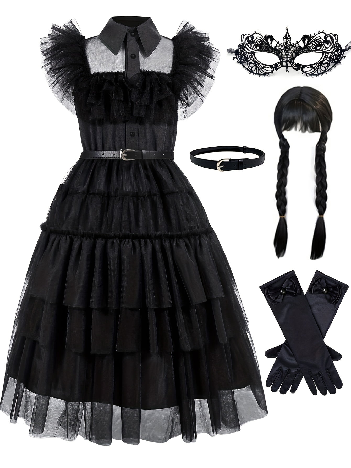 Girls Stunning Halloween Party TV Serise Character Dress Up Outfit, Ruffle Mesh Hem Layered Tutu Dress