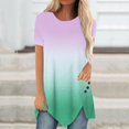 thumbnail image 2 of Pompotops Women Plus Size Button Printed Round Neck Short Sleeve Irregular T-shirt Blouse Tops, 2 of 5