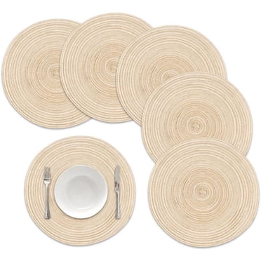 Round Placemats, Round Braided Place Mats for Dining Table Heat Insulation Table Mats for Kitchen 15 inches(Beige,6 Pack)