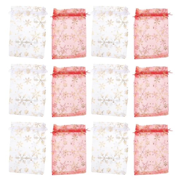 50Pcs Gauze Bags for Favors with Snowflake Goodie Bags 5.5x3.9x0.04In