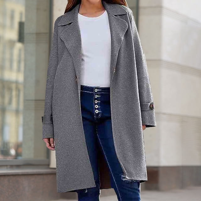 IMENGL Manteau d'Hiver à Manches Longues à Revers pour Femme, Gris G, Taille M-3TG
