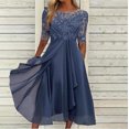 thumbnail image 5 of WTXUE Robes pour Femmes 2024, Robe Mi-Longue en Broderie Dentelle Chiffon pour Femme, Robe Simulée, Robe Bleue Femme, 1# Bleu G, 5 of 5