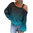 thumbnail image 1 of FAIWAD Womens Off Shoulder Tops Long Sleeve Gradient Fall Winter Baggy Pullover Top, 1 of 5