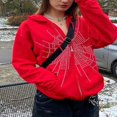 thumbnail image 3 of Women Zip up Jacket Rhinestone Spider Web Print Hoodies Sweatshirt, 3 of 4