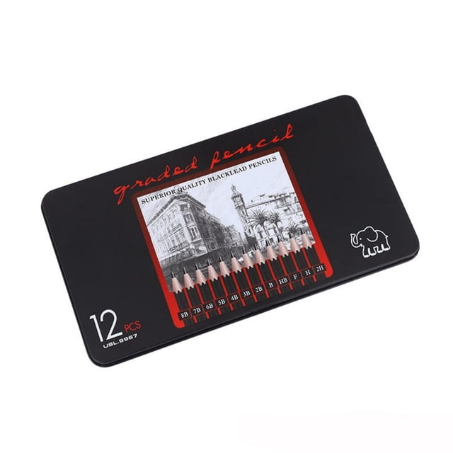 ZZkhGO 12 Pcs Sketch Drawing Pencil Set, Art Pencils in Iron Storage Box, Professional Graphite Tools for Shading Detailing