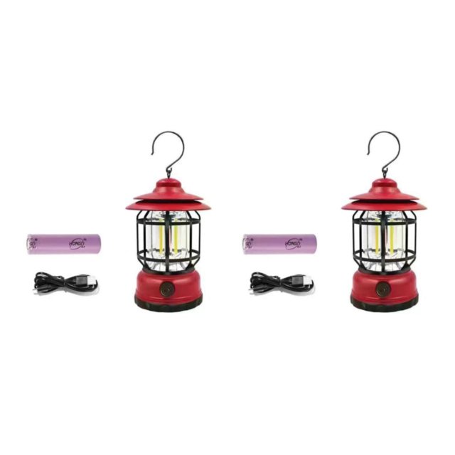 yingyy 1/2/3/5 Lanterne de Camping de Style Vintage Tente Réglable Lampe de Suspension Lampe d'Éclairage Rechargeable Équipement de Plein Air Rouge 2PCS