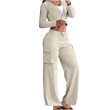 Timegard Ensembles 2 Pcs pour Femmes Cardigan à Boutons à Manches Longues à Col en V Pantalon Cargo à Taille Élastique Tenues Tendance d'Automne