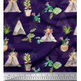thumbnail image 1 of Soimoi Purple Cotton Duck Fabric Cactus With Conical Pot Tree Decor Fabric Printed Yard 56 Inch Wide, 1 of 5