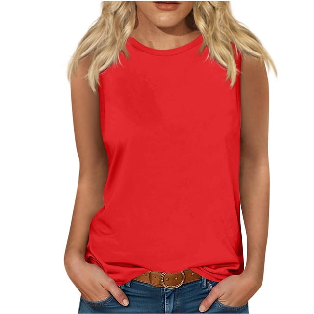 Yuyuzo Camisoles Sans Manches pour Femmes Débardeurs à Col Rond T-Shirts d'Été de Couleur Unie T-Shirts Amples Basiques