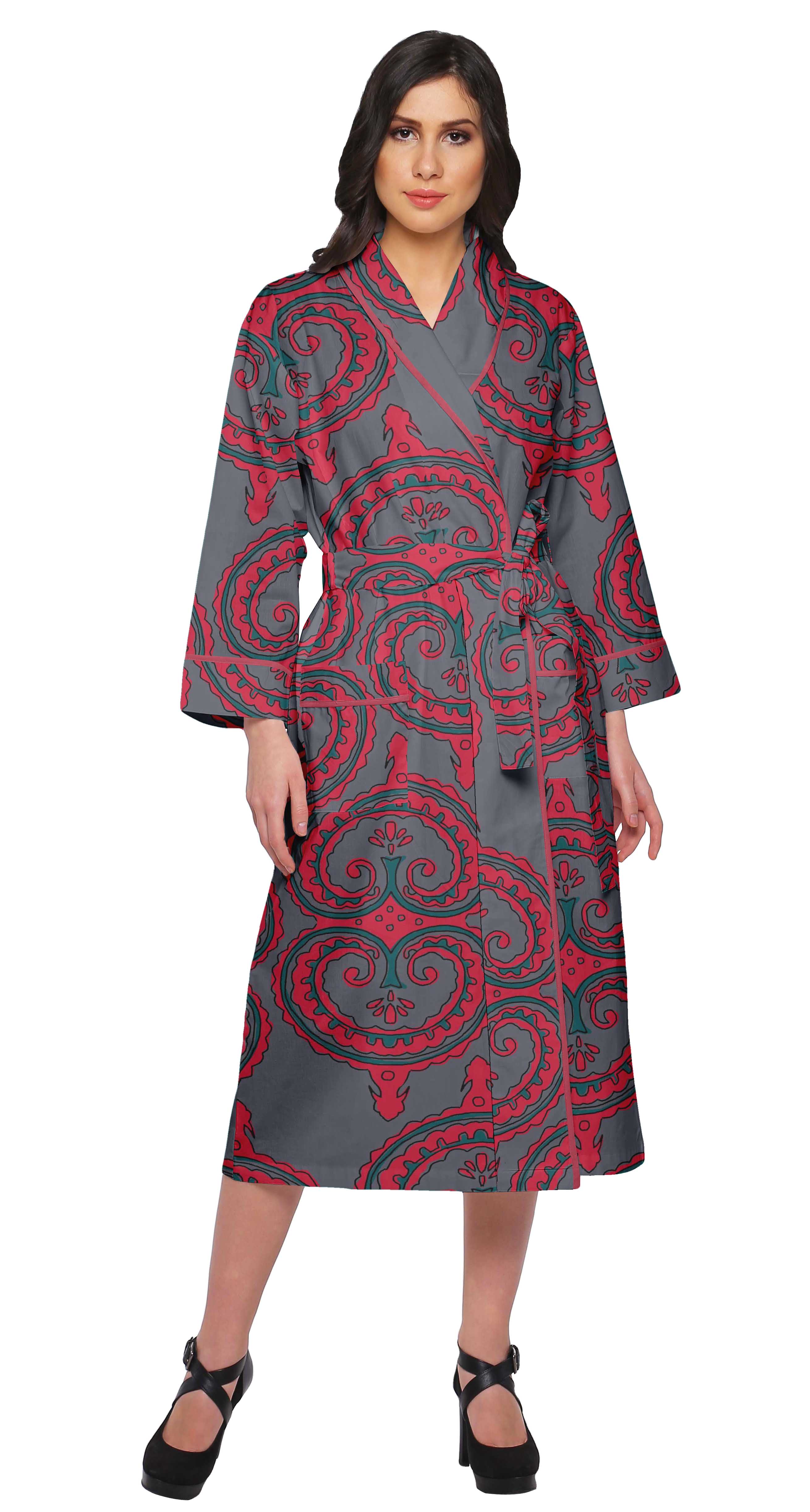 Moomaya Cotton Robe Women Long Printed Cotton Crossover Summer Bathrobes