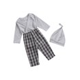 thumbnail image 3 of FOCUSNORM Barboteuse à Carreaux à Manches Longues pour Bébé Garçon et Pantalon à Bretelles avec Chapeau, 3 of 7