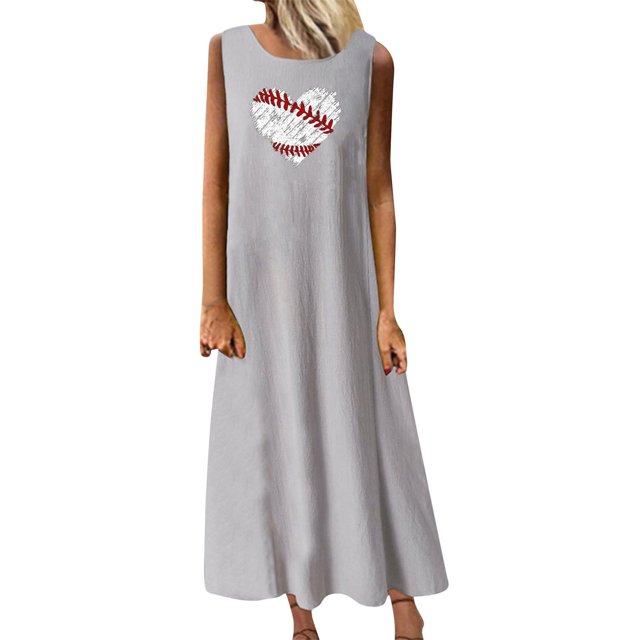 Cameland Robe Longue d'Été Décontractée pour Femme à Col Rond Sans Manches avec Poches pour Vacances à la Plage