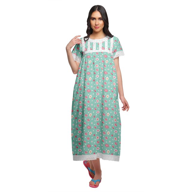 Moomaya Chemise de Nuit à Col Marin en Coton Imprimé pour Femmes, Boutonnée