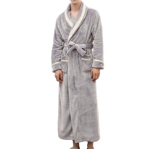 Long Winter Coat Mens Winter Lengthened Bathrobe Splicing Home Clothes Long Sleeved Robe Coat