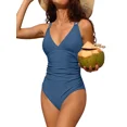 thumbnail image 1 of Charmo Women V Neck One Piece Swimsuits Tummy Control Runched Monokini Bathing Suits, 1 of 8