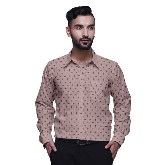 BESTMAN Printed Formal Shirts For Men Slim Fit Spread Collar Cotton Shirt