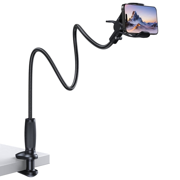Support de Téléphone à Col de Cygne pour Lit, Pince à Bras Flexible pour Bureau, Compatible avec Tous les Téléphones Intelligents (4-7 Pouces), Longueur 33 Po (Gris)