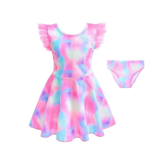 Kids Girl Rash Guard Bathing Suits Flounce Printed Long Sleeve Sun Protection Baby Girl Bathing Suit 4-5 Years Girls Clothing