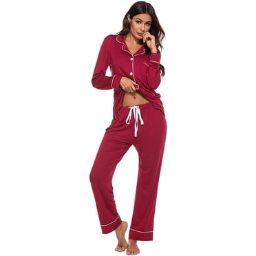 Ensemble de Pyjama pour Femmes à Manches Longues, Vêtement de Nuit Boutonné, Ensemble de Détente Doux