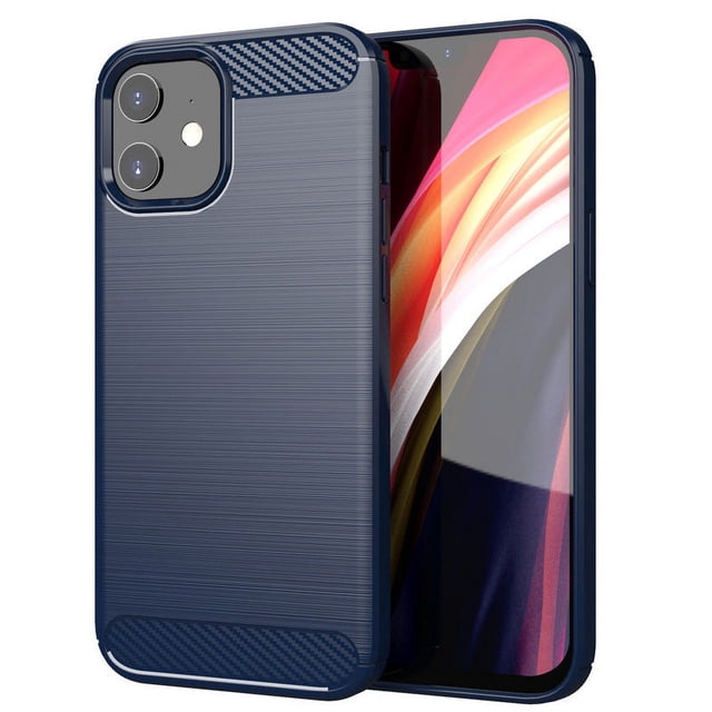 PANDACO Navy Brushed Metal Case & Screen Protector for iPhone 12 Mini