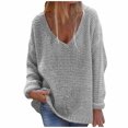 thumbnail image 1 of Hauts de Mode pour Femmes Mode pour Femmes Col en V Ample Chandail Uni Manches Longues Hauts, 1 of 8