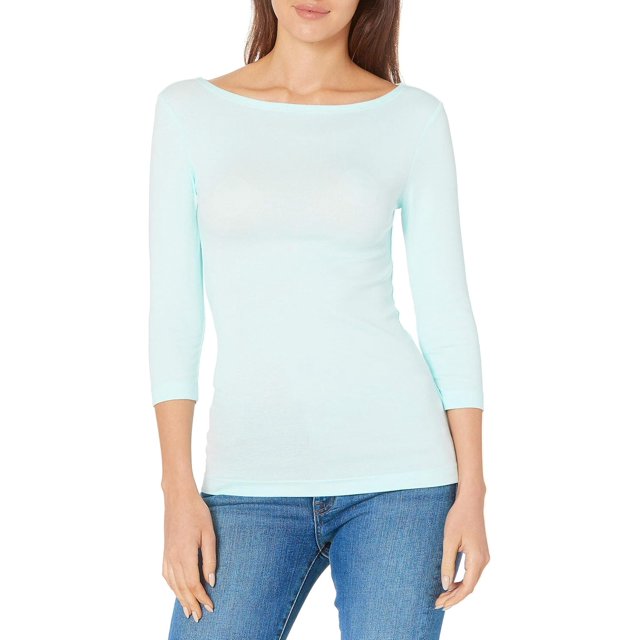 walmart Essentials T-Shirt à Encolure Bateau à Manches 3/4 pour Femmes