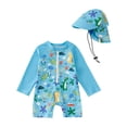 thumbnail image 1 of Akiihool Maillots de Bain pour Enfants Garçons Ensemble de Bain pour Garçons – UPF50+ Rashguard, Shorts avec Cordon et Bonnet, Extensible 4 Directions, Séchage Rapide, Sublimé, pour Plage/piscine (Bleu Ciel, 2-3 Ans), 1 of 4