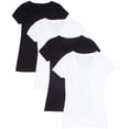 thumbnail image 1 of 2 or 4 Pack Zenana Women's Basic Short Sleeve V-Neck T-Shirts, Black/ white, Medium, 1 of 4
