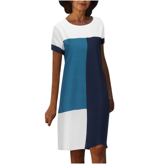 Robes à Manches Courtes pour Femmes, Teinture sur Nœuds Floral, Col en V, Robe Midi Évasée, Été, Décontractée, Coupe Ample, Robe à Enfiler Longueur Genou