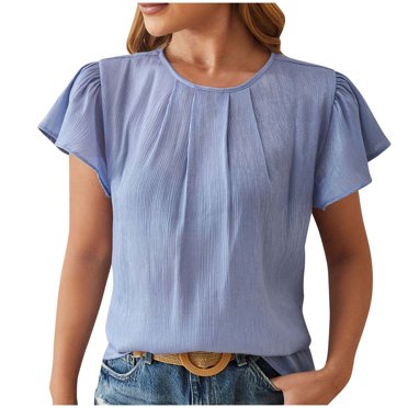 RKSTN Hauts pour Femmes 2024 Mode Été Couleur Unie Dentelle Col en V Manches Courtes Bouffantes Blouse Ample Grande Taille