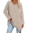 thumbnail image 1 of Breezora Tunique à Col Rond Oversize pour Femmes, Manches Longues, Chemise Rayée, Blouse Douce à Coupe Ample, Tenue Décontractée Décontractée, Confort Quotidien 2026, Taille P, Beige, 1 of 5