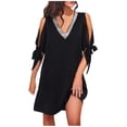 thumbnail image 2 of SMihono Robes Bohèmes d'Été Femmes Grande Taille Mode Femmes Col en V Été Uni Décontracté Manches Courtes Mi-Mollet, 2 of 7