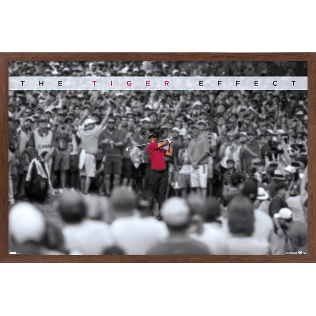 Tiger Woods - l'Affiche Murale à Effet Tiger, 22,375 Po x 34 Po, Affiche Encadrée Montrant une Foule Noir et Blanc avec un Golfeur central en Chemise Rouge et Pantalon Noir Mi-Évasé, avec le Texte à Effet Tiger au-Dessus, Convient à la Décoration Murale de la Maison, du Bureau Ou du Dortoir.