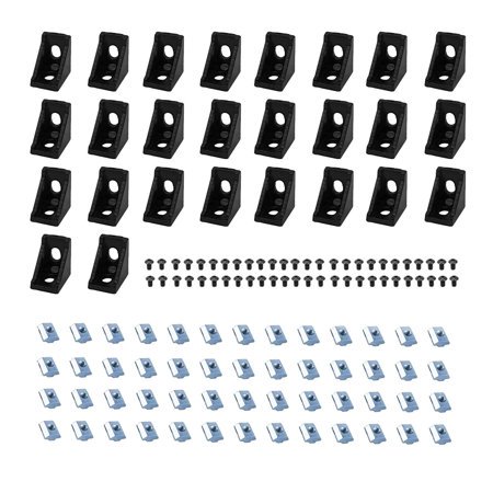 SeekLiny 26Pcs 2028 Corner Brackets Set with 52Pcs M5 T Slot Nuts, 52Pcs M5x8mm Hex Socket Cap Screw and 2Pcs M3 Wrench for 2020 Series Aluminum Extrusion Profile Black