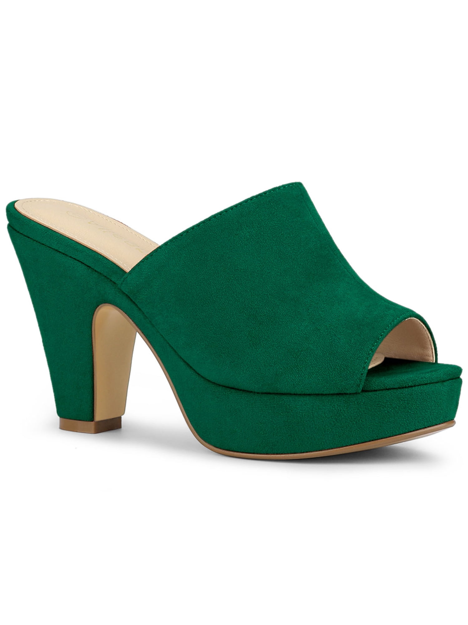BLISSFUL STEP Women's Chunky Heels Platform Open Toe Slides Sandals Green 7