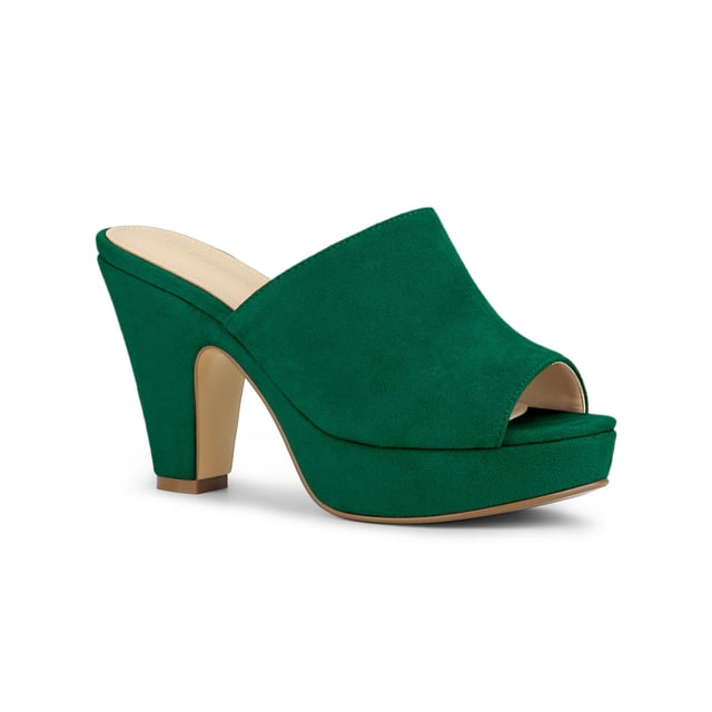 BLISSFUL STEP Women's Shoes Chunky Platform Open Toe Slides Block Heel Sandals Green 10