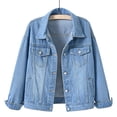 thumbnail image 1 of PEZHADA Denim Jacket for Women Long Sleeve Jean Jacket Button Up Frayed Hem Shacket with Pockets Light Blue, 1 of 4