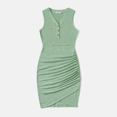 thumbnail image 3 of PatPat Family Matching Button Half Placket Ruched Tank Dresses and Colorblock Polo Neck T-shirts Sets, 3 of 5